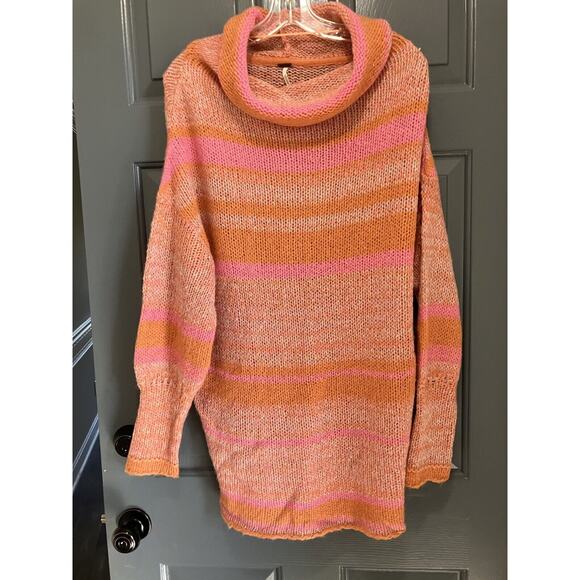Free People Women Striped Cowl-Neck Pink Tunic Sweater Dress Size S - Picture 3 of 11